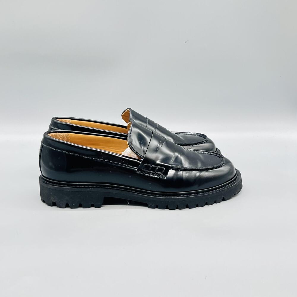 Thursday Shoes Womens 7 Black Leather Lug Sole Penny Loafer Flats Slip On Casual